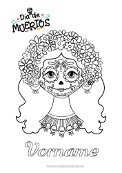 Malvorlage anpassen Blumen Día de los Muertos Catrina