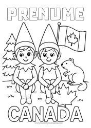 Pagină de colorat personalizată Moșneguții de Crăciun Desene de colorat cu spiriduși Canada Călătoria elfului de Crăciun Mai mulți spiriduși poznași Desen de colorat pentru Păcălici Călători