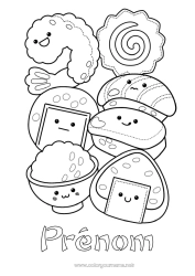 Coloriage à personnaliser Kawaii Sushis