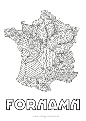 Färgläggningssida att anpassa Frankrike Zentangle Landskarta