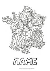 Coloring to customize France Zentangle Country map