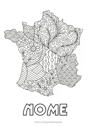 Desenho para personalizar França Zentangle Mapa dos países