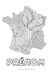 Coloriage gratuit France Zentangle Carte des pays