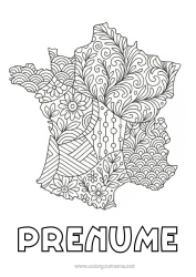 Pagină de colorat personalizată Franța Zentangle Hartă a țărilor