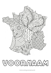 Gratis tekening Frankrijk Zentangle Wereldkaart
