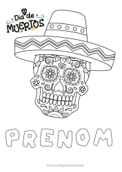 Coloriage à personnaliser Día de los Muertos Mexique Calaveras, têtes de mort Sombrero