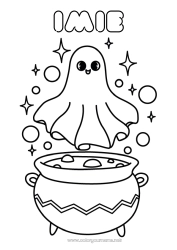 Kolorowanka do personalizacji Duch Czarodziejski kocioł Halloween Łatwe kolorowanki