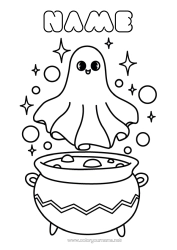 Colouring to customise Ghost Magic Cauldron Halloween Easy Colouring Pages