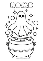 Disegno gratuito Fantasma Calderone magico Halloween Disegni da colorare facili