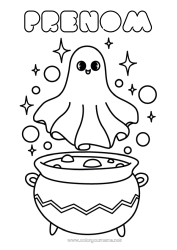 Coloriage à personnaliser Fantôme Chaudron magique Halloween Coloriages faciles