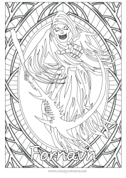 Gratis tegning Monster Skelet Halloween Komplekse farvelægninger Skræmmende Slåmaskine