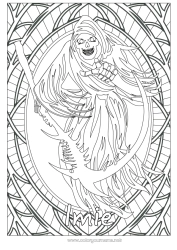 Rysunek za darmo Potwór Szkielet Halloween Złożone kolorowanki Przerażający Kosiarka