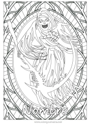 Colorear para personalizar Monstruo Esqueleto Halloween Dibujos complejos para colorear Aterrador Cosechadora