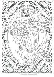 Desenho grátis Monstro Esqueleto Halloween Colorações Complexas Aterrorizante Ceifadeira