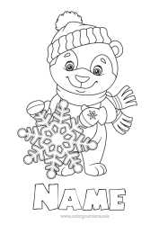 Free colouring Bear Winter Snowflakes Animal Forest animals