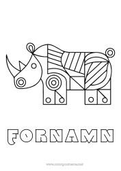 Gratis färgläggning Djur Lätta målarbilder Afrikas vilda djur Geometriska former Noshörning