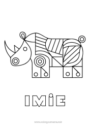 Rysunek za darmo Zwierzę Łatwe kolorowanki Dzikie zwierzęta Afryki Formy geometryczne Rhinoceroś.