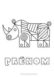 Coloriage gratuit Animal Coloriages faciles Animaux sauvages d'Afrique Formes géométriques Rhinocéros