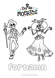 Färgläggningssida att anpassa Skelett De dödas dag Calaveras, dödskallar