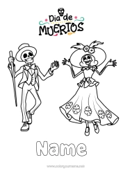 Colouring to customise Skeleton Day Of The Dead Calaveras, Skulls