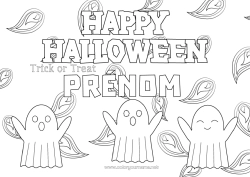Coloriage gratuit Fantôme Un bonbon ou un sort ? Halloween Inscription "halloween"