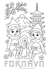 Fargeleggingssiden å tilpasse Julealver Fargelegging av nisser Japan Julealvens reise Flere rampenisser Fargelegging av luringer på reise