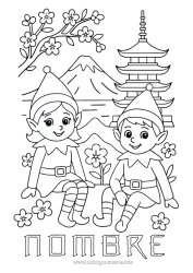 Dibujo libre Elfos de navidad Dibujos de Elfos para colorear Japón Viaje del duende navideño Varios duendes traviesos 🇪🇸 Duendes de Navidad Viajeros