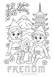 Coloriage à personnaliser Lutins de Noël Coloriages lutins Japon Voyage de lutin farceur Plusieurs lutins farceurs Coloriage Lutins farceurs Voyageurs