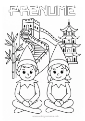 Pagină de colorat gratuită Moșneguții de Crăciun Desene de colorat cu spiriduși China - China Călătoria elfului de Crăciun Mai mulți spiriduși poznași Desen de colorat pentru Păcălici Călători