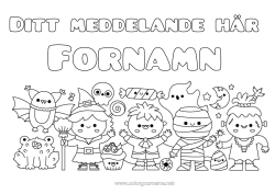 Gratis färgläggning Fladdermus Spöke Monster Mumie Häxa Halloween Söt Fåglar och flygande däggdjur Frankenstein