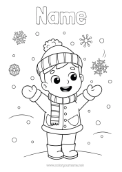 Free colouring Snow Winter Boy Child Snowflakes