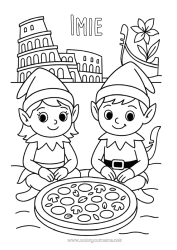 Kolorowanka do personalizacji Świąteczne skrzaty Kolorowanki dla skrzatów Włochy Podróż Świątecznego Elfa Kilku psotnych elfów Kolorowanka Psotne Skrzaty Podróżnicy