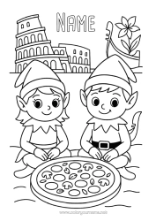 Colouring to customise Christmas Elves Elf Colouring Pages Italy Mischievous Elf's Journey Several Mischievous Elves. Colouring Mischievous Travelling Goblins