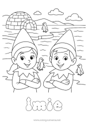 Kolorowanka do personalizacji Świąteczne skrzaty Kolorowanki dla skrzatów Igloo Podróż Świątecznego Elfa Laponie Kilku psotnych elfów Kolorowanka Psotne Skrzaty Podróżnicy