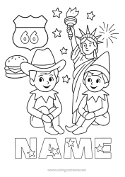 Colouring to customise Christmas Elves Elf Colouring Pages United States Of America Mischievous Elf's Journey Several Mischievous Elves. Colouring Mischievous Travelling Goblins