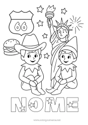 Desenho grátis Elfo de Natal Páginas para colorir de elfos EUA Viagem do Elfo de Natal Vários duendes travessos Duendes de Natal Viajantes
