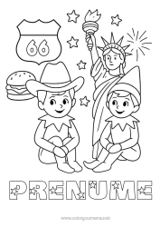 Desen liber de colorat Moșneguții de Crăciun Desene de colorat cu spiriduși SUA Călătoria elfului de Crăciun Mai mulți spiriduși poznași Desen de colorat pentru Păcălici Călători