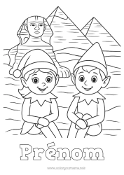 Dessin gratuit Lutins de Noël Coloriages lutins Égypte Voyage de lutin farceur Plusieurs lutins farceurs Coloriage Lutins farceurs Voyageurs