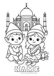 Colouring to customise Christmas Elves Elf Colouring Pages Mischievous Elf's Journey India Several Mischievous Elves. Colouring Mischievous Travelling Goblins