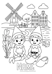 Colouring to customise Christmas Elves Elf Colouring Pages Mischievous Elf's Journey Netherlands Several Mischievous Elves. Colouring Mischievous Travelling Goblins