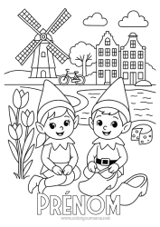 Dessin gratuit Lutins de Noël Coloriages lutins Voyage de lutin farceur Pays Bas Plusieurs lutins farceurs Coloriage Lutins farceurs Voyageurs