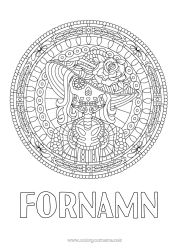 Gratis färgläggning Skelett Mandala Skalle De dödas dag Mexiko Zentangle Catrina Glasfönster