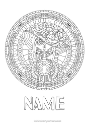 Colouring to customise Skeleton Mandala Skull Day Of The Dead Mexico Zentangle Catrina Stained Glass