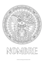 Colorear gratis Esqueleto Mandala Calavera Día de los Muertos México Zentangle Catrina Vitrail se traduit en espagnol par