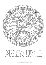 Pagină de colorat personalizată Schelet Mandala Cranium Ziua Morților Mexic Zentangle Catrina Vitrail - vitraliu