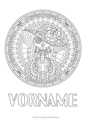 Kostenlose Zeichnung Skelett Mandala Schädel Día de los Muertos Mexiko Zentangle Catrina Buntglasfenster