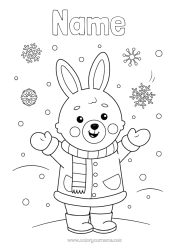Free colouring Winter Rabbit Snowflakes Animal Forest animals