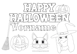 Kostenlose Malvorlage Besen Kürbis Hexe Schwarze Katze Halloween Kürbis Beschriftung