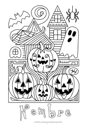Dibujo libre Murciélago Fantasma Calabaza Araña Halloween Jack O'Lantern Zentangle Insectos Aves y mamíferos voladores Manor embrujado