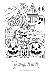 Coloriage à personnaliser Chauve-souris Fantôme Citrouille Araignée Halloween Jack O'Lantern Zentangle Insectes Oiseaux et mammifères volants Manoir hanté